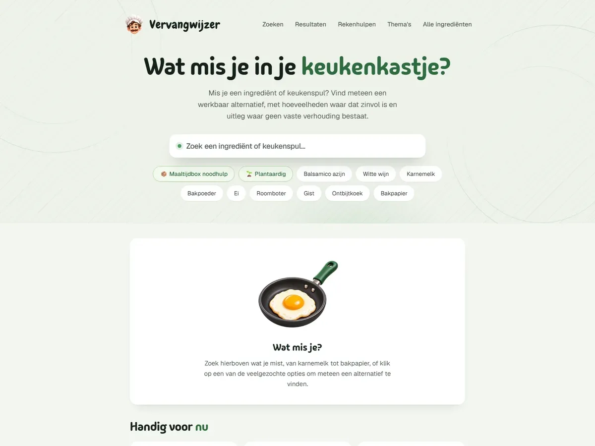 De homepage van Vervangwijzer in een browser